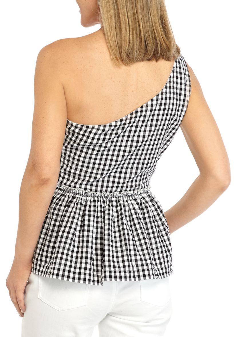 Womens One Shoulder Yarn Dye Top