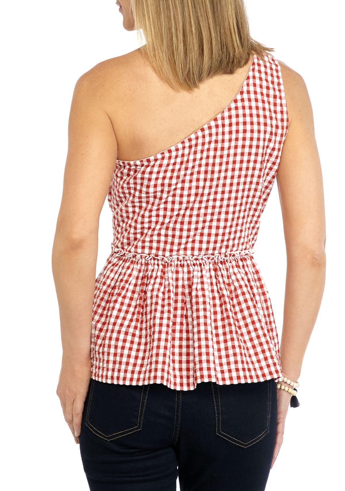 Womens One Shoulder Yarn Dye Top