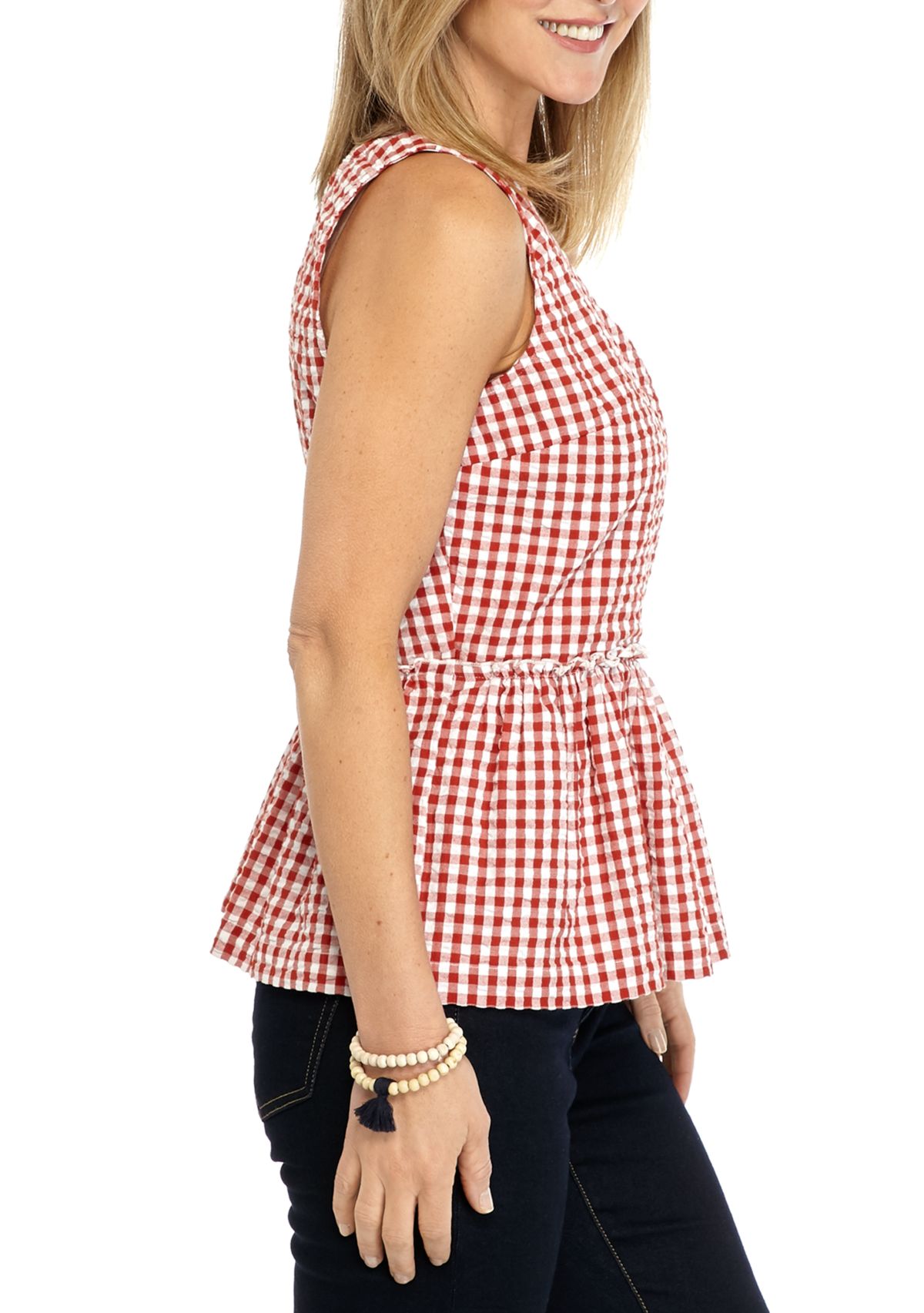 Womens One Shoulder Yarn Dye Top