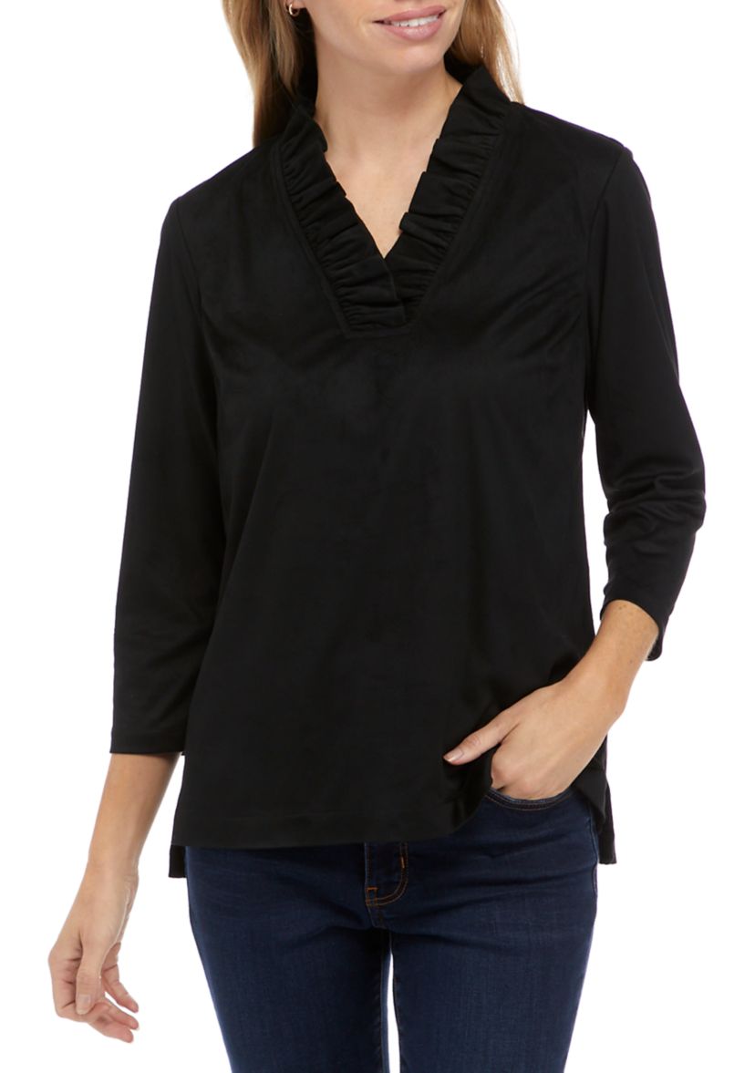 Womens 3/4 Sleeve Ruffle Neck Top 