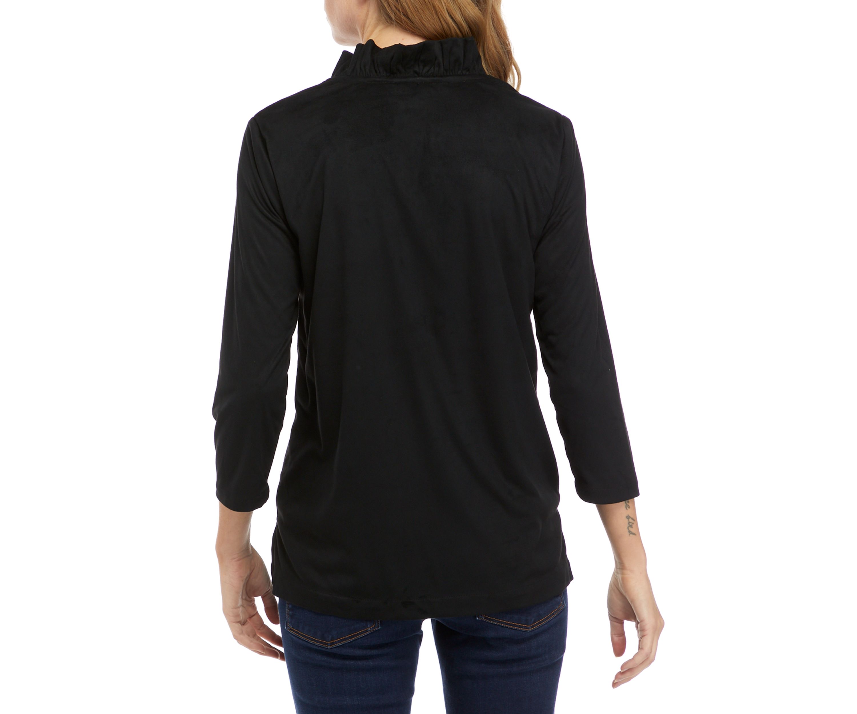 Womens 3/4 Sleeve Ruffle Neck Top 
