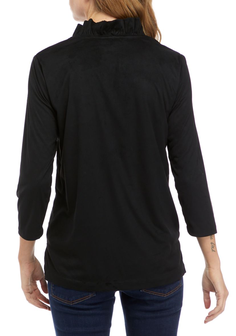 Womens 3/4 Sleeve Ruffle Neck Top 