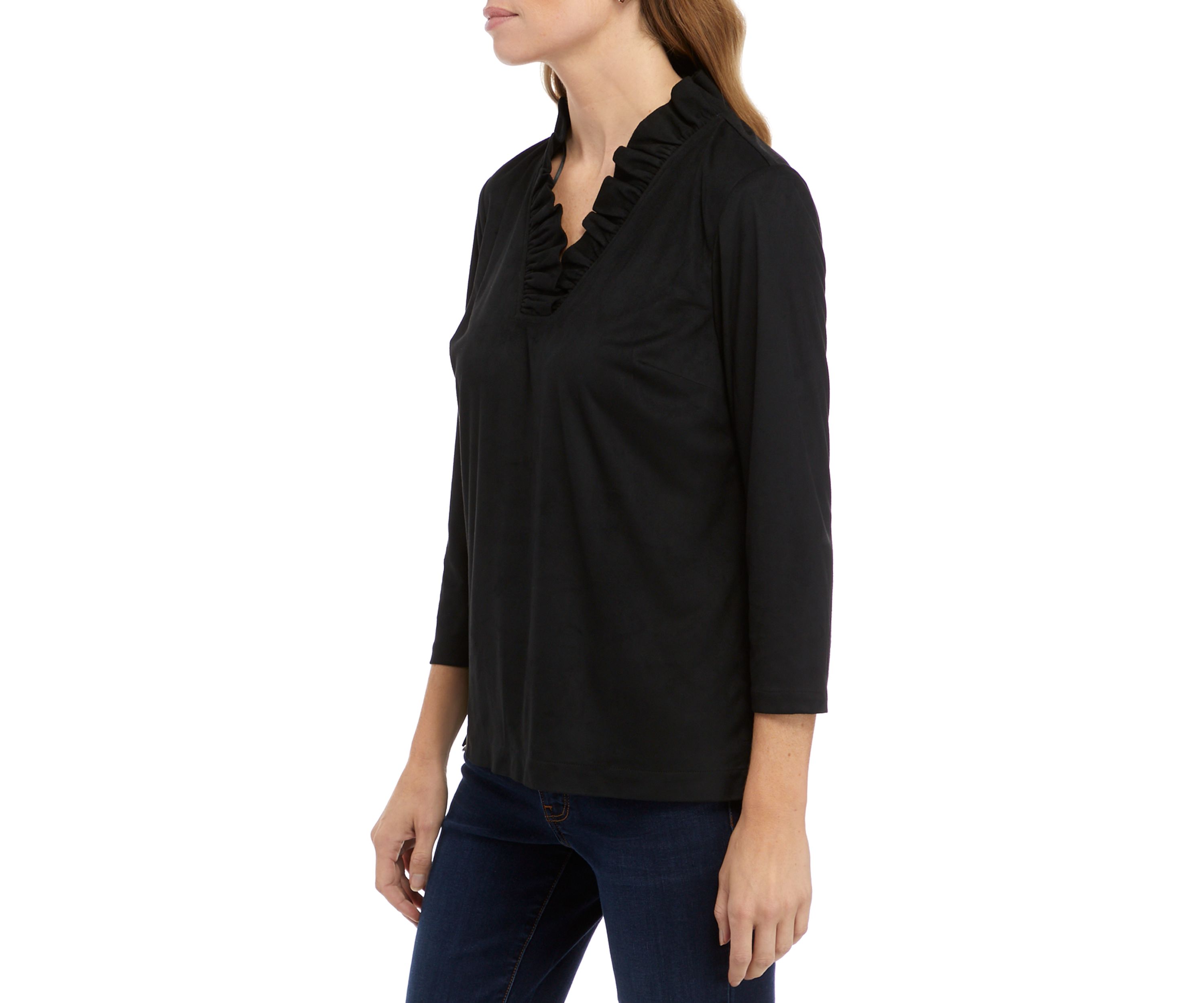 Womens 3/4 Sleeve Ruffle Neck Top 