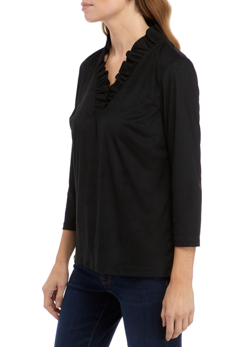 Womens 3/4 Sleeve Ruffle Neck Top 