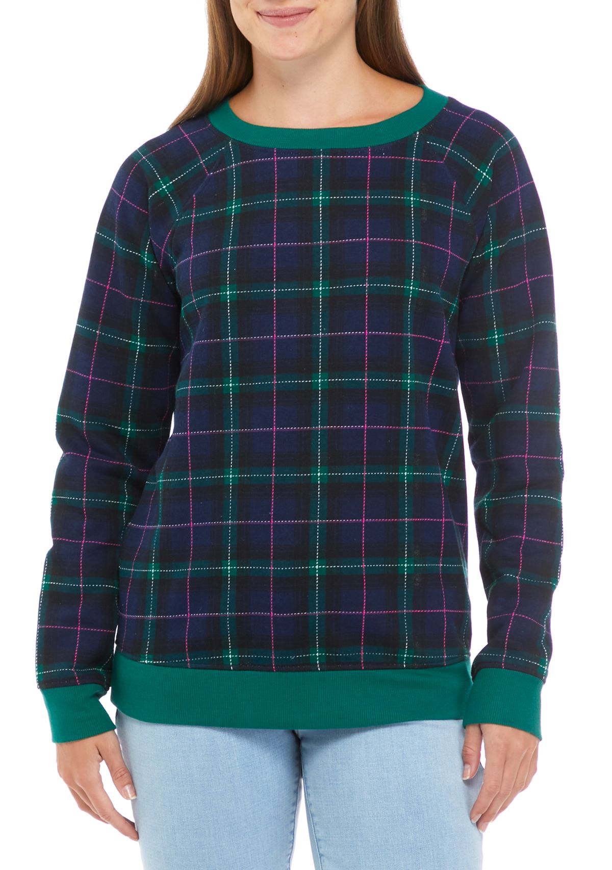 Womens Long Sleeve Bow Back Plaid Sweater