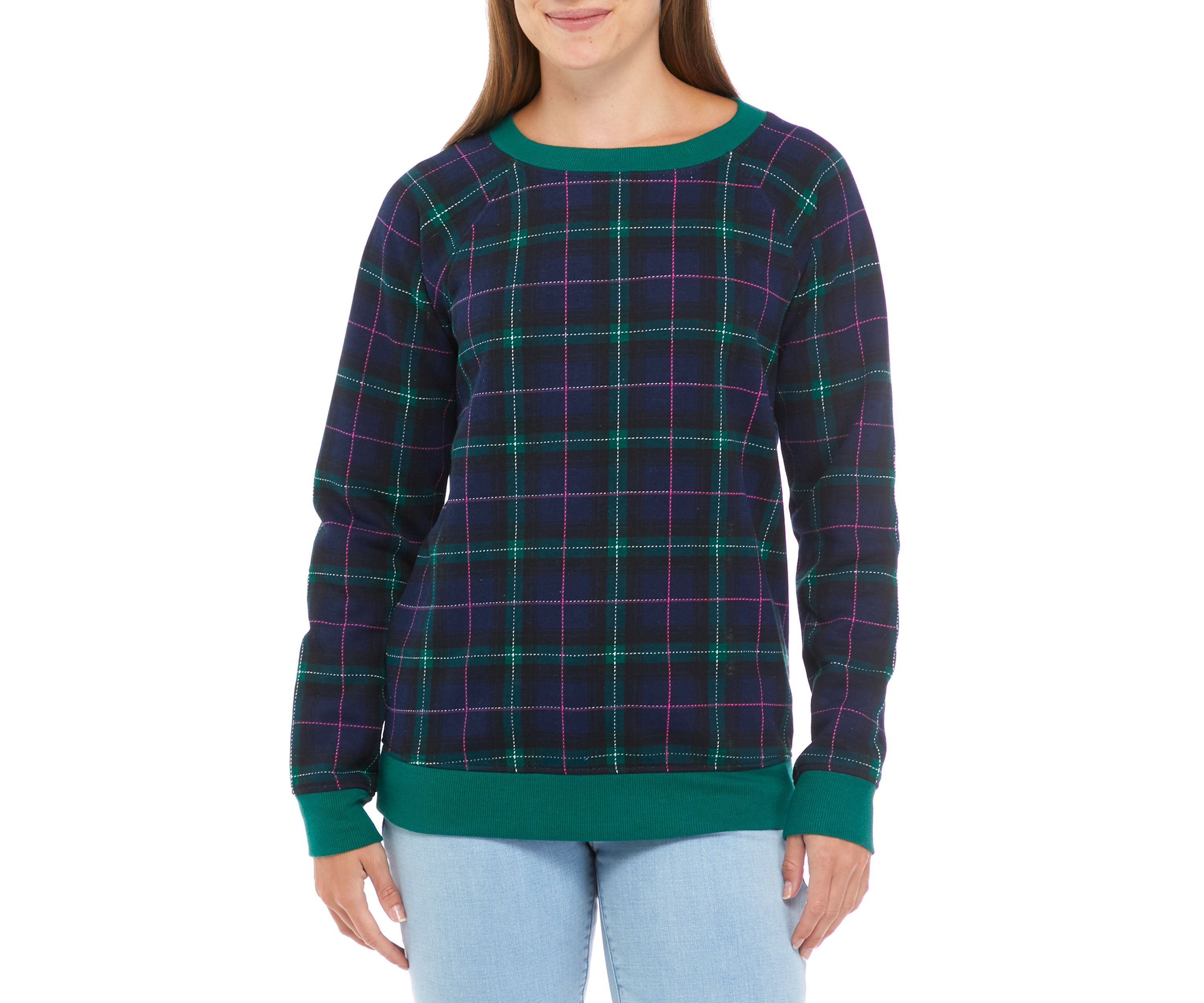 Womens Long Sleeve Bow Back Plaid Sweater