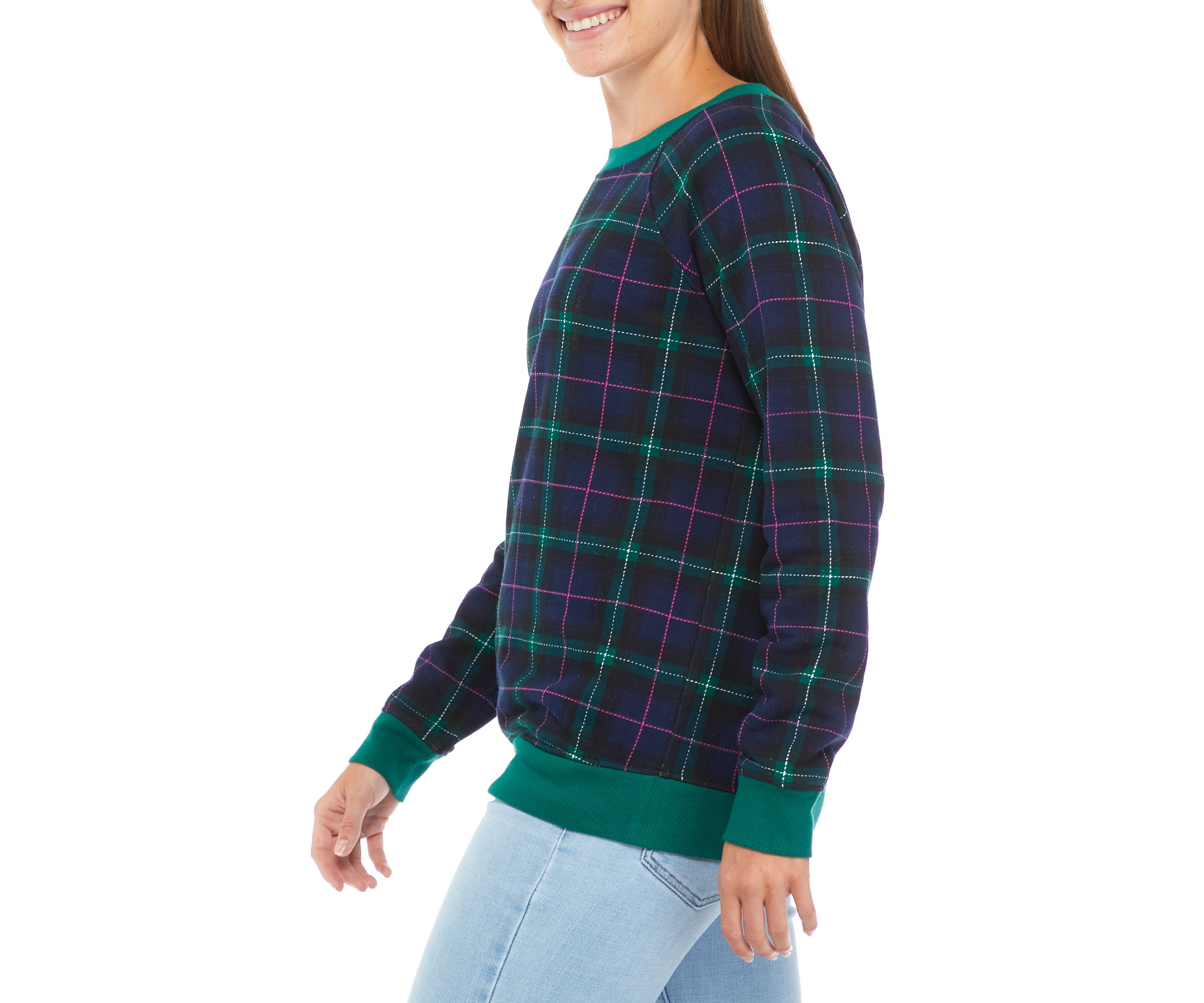 Womens Long Sleeve Bow Back Plaid Sweater