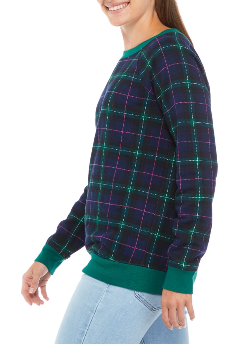 Womens Long Sleeve Bow Back Plaid Sweater