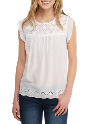 Crown & Ivy™ Eyelet Ruffle Top | belk