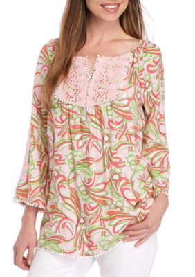 Crown & Ivy™ Woven and Crochet Trim Peasant Top | belk