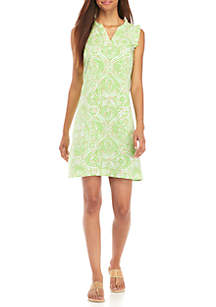 Crown & Ivy™ Sleeveless Print Ruffle Neck Dress | belk