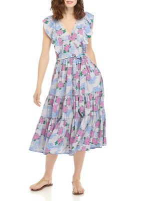 Crown & Ivy™ Women's Flutter Sleeve Wrap Printed Midi Dress | belk