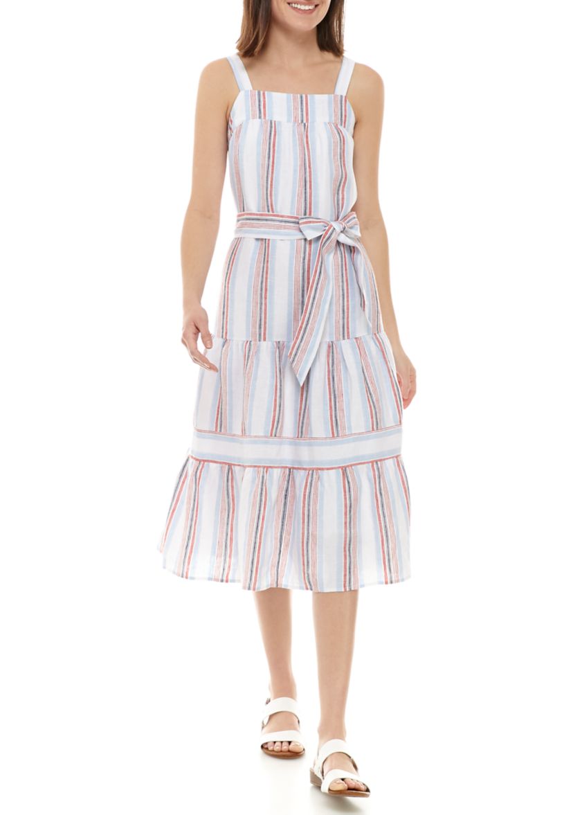 Womens Yarn Dyed Tiered Midi Dress