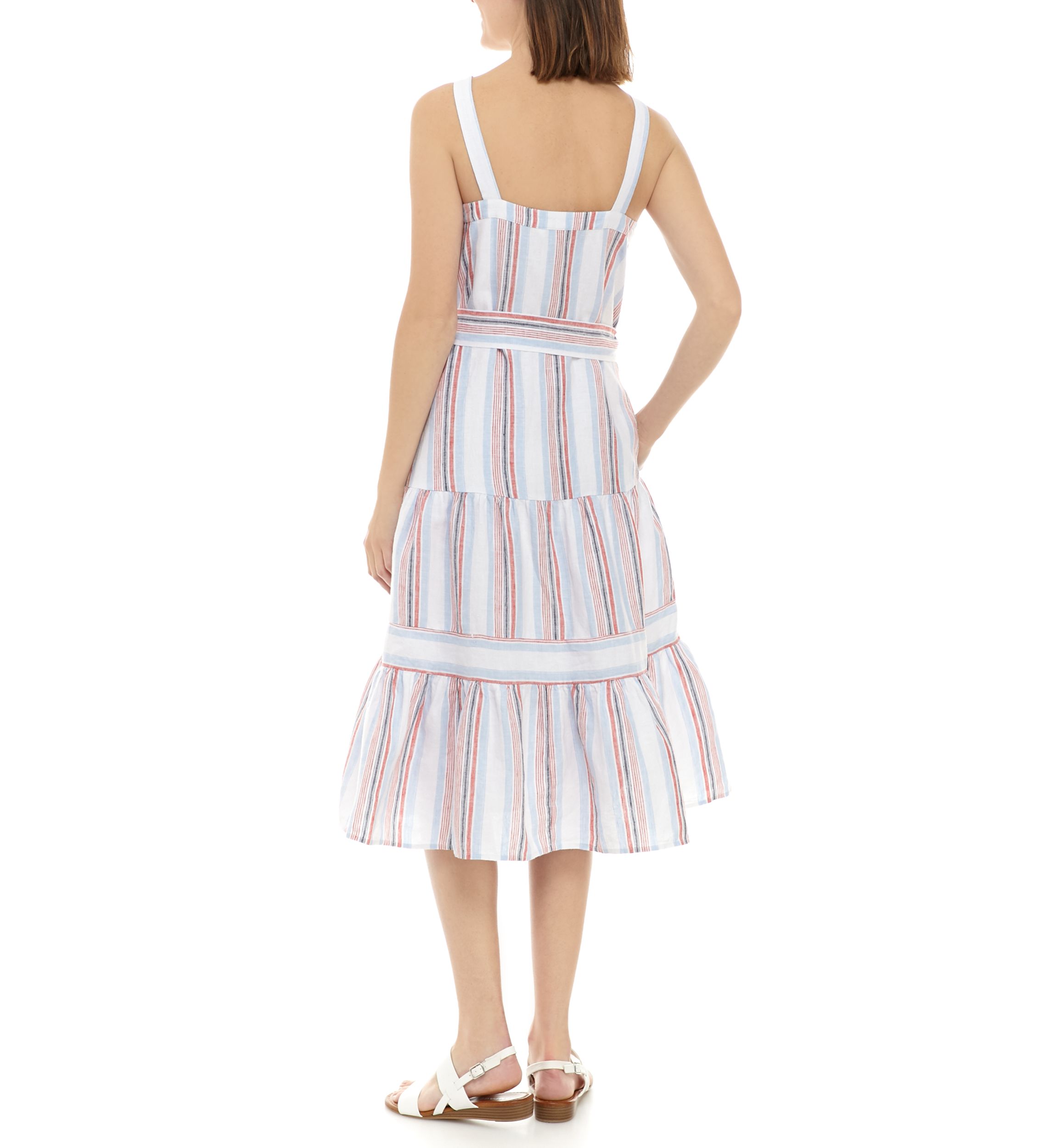 Womens Yarn Dyed Tiered Midi Dress