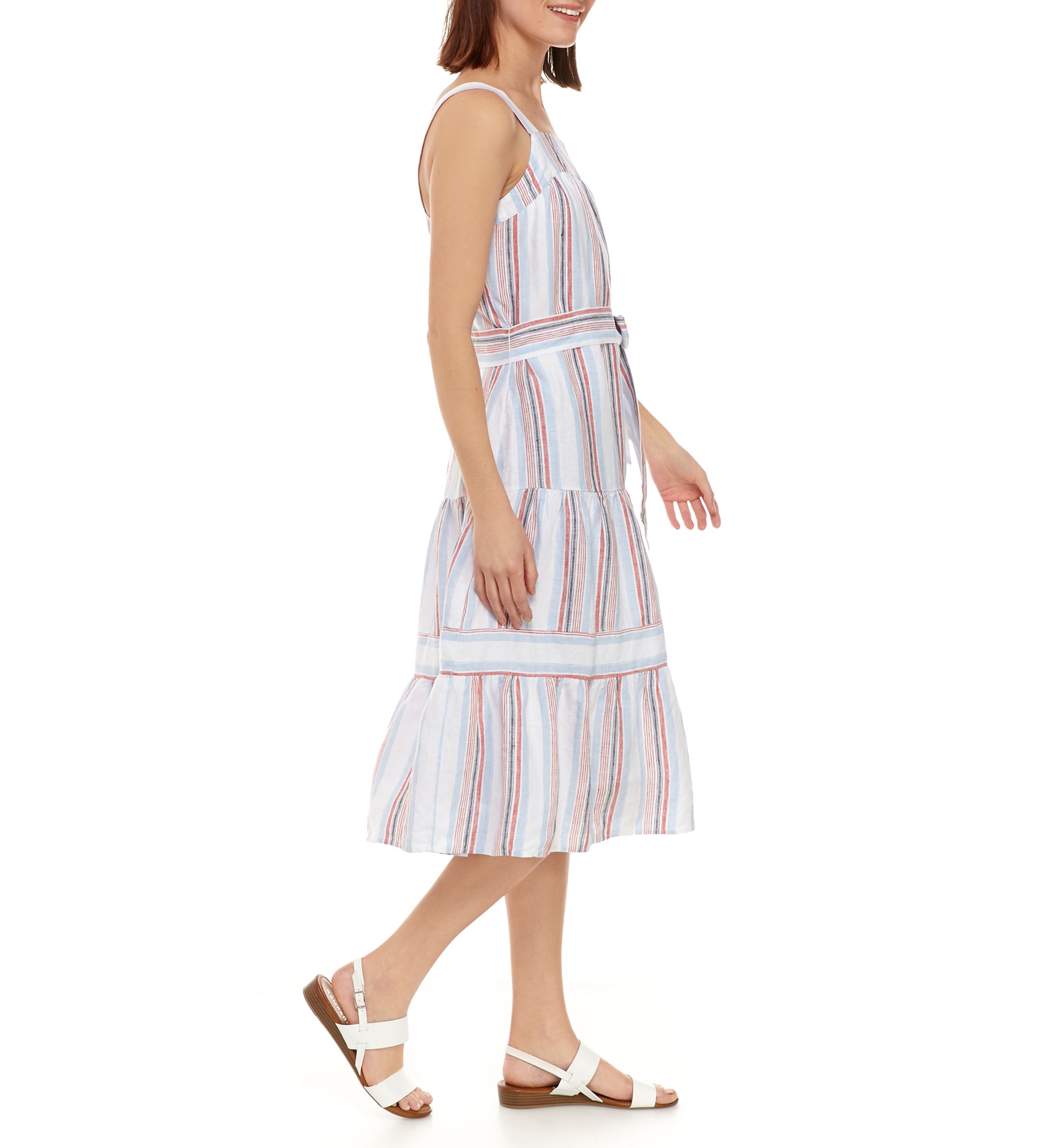 Womens Yarn Dyed Tiered Midi Dress