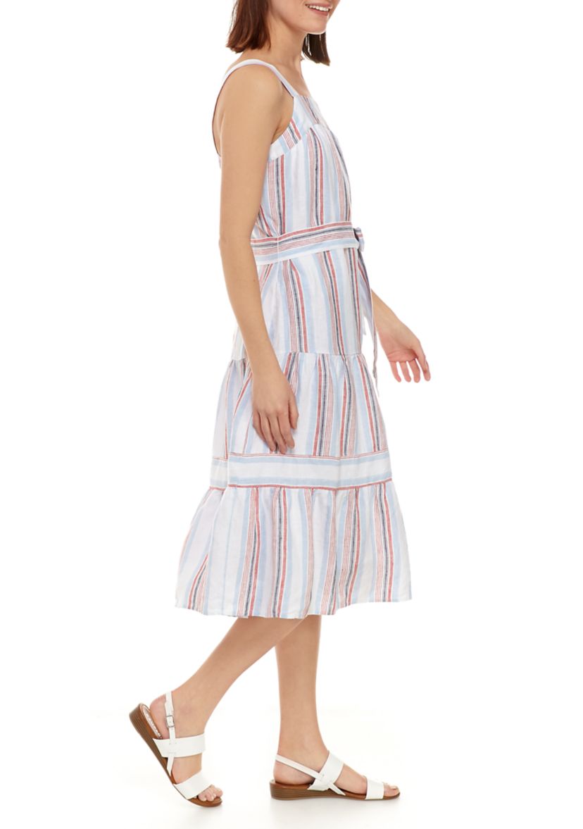 Womens Yarn Dyed Tiered Midi Dress