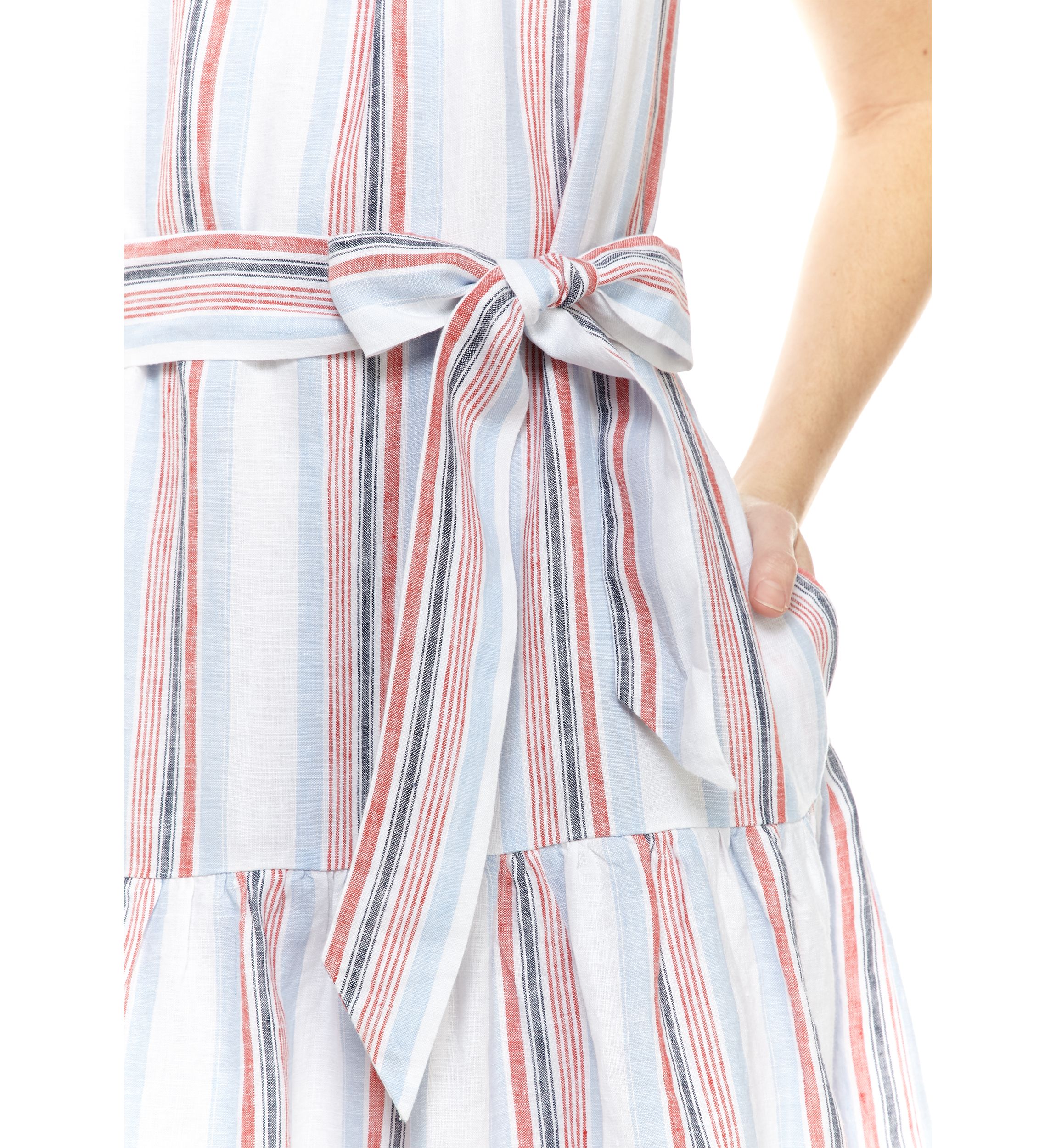 Womens Yarn Dyed Tiered Midi Dress