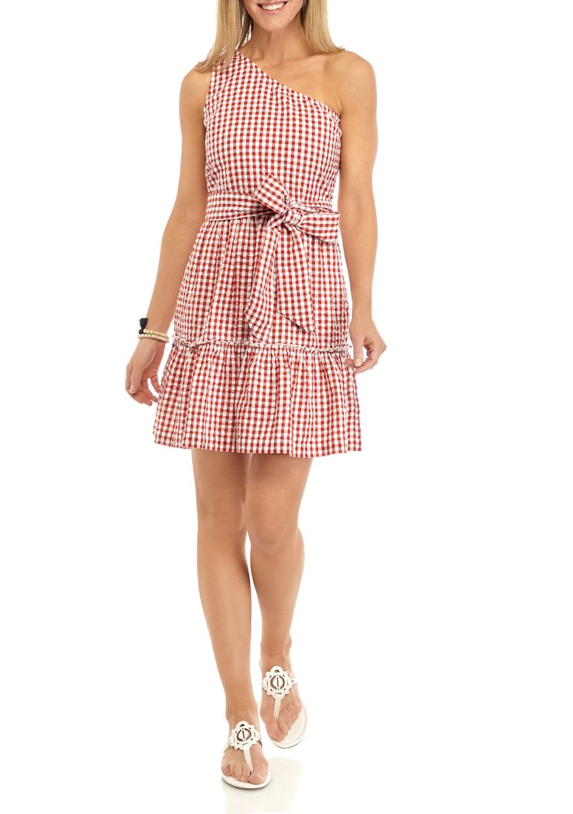 Womens One Shoulder Yarn Dyed Dress