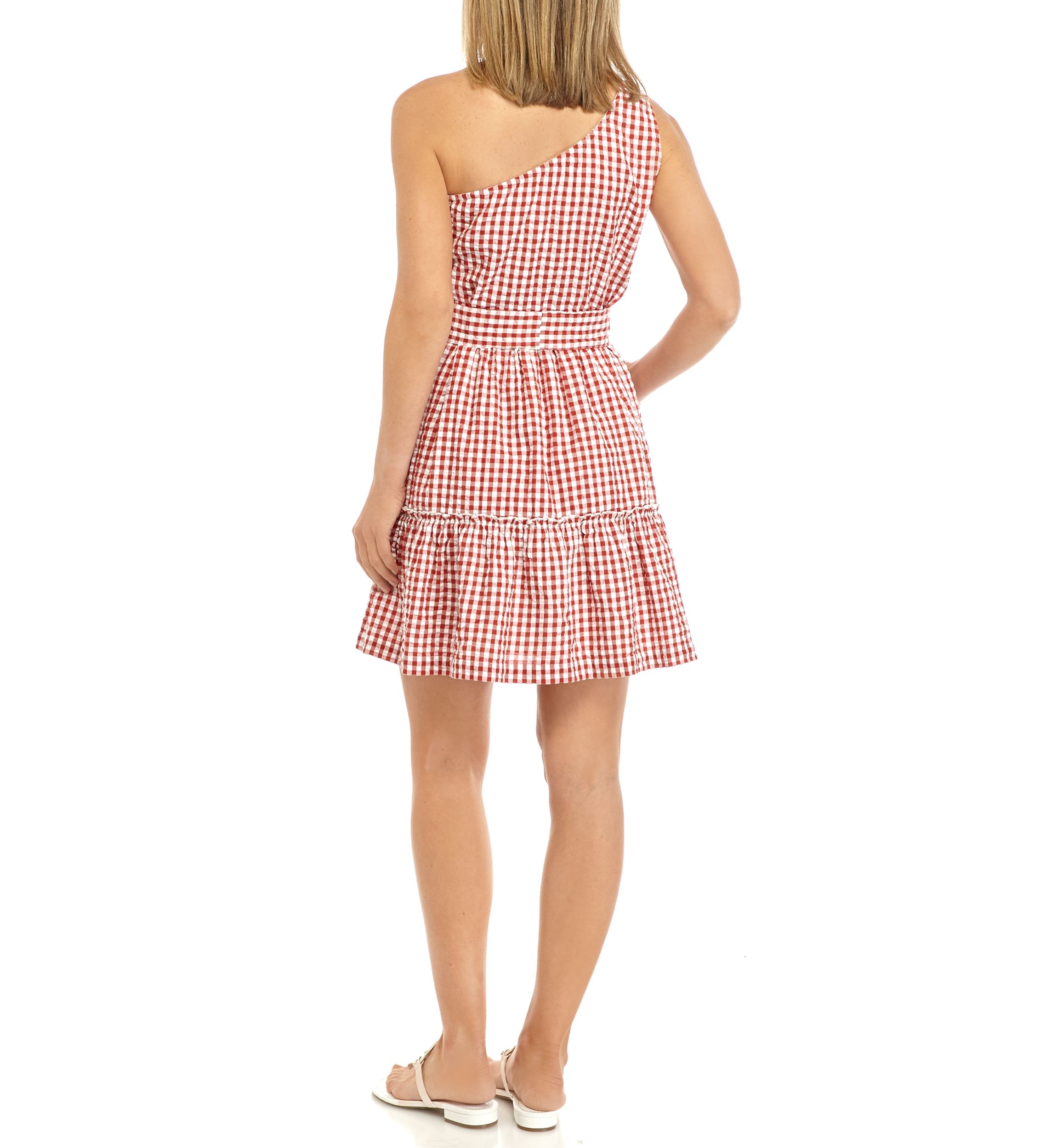 Womens One Shoulder Yarn Dyed Dress