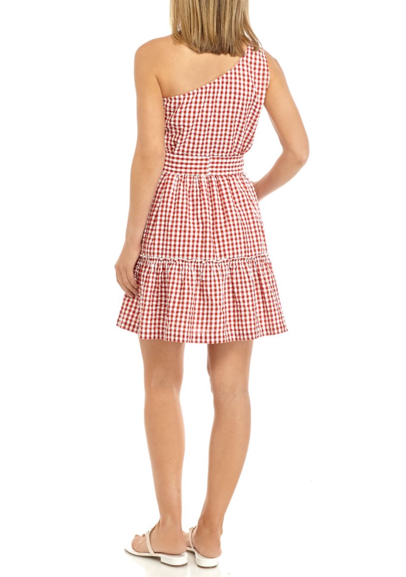 Womens One Shoulder Yarn Dyed Dress