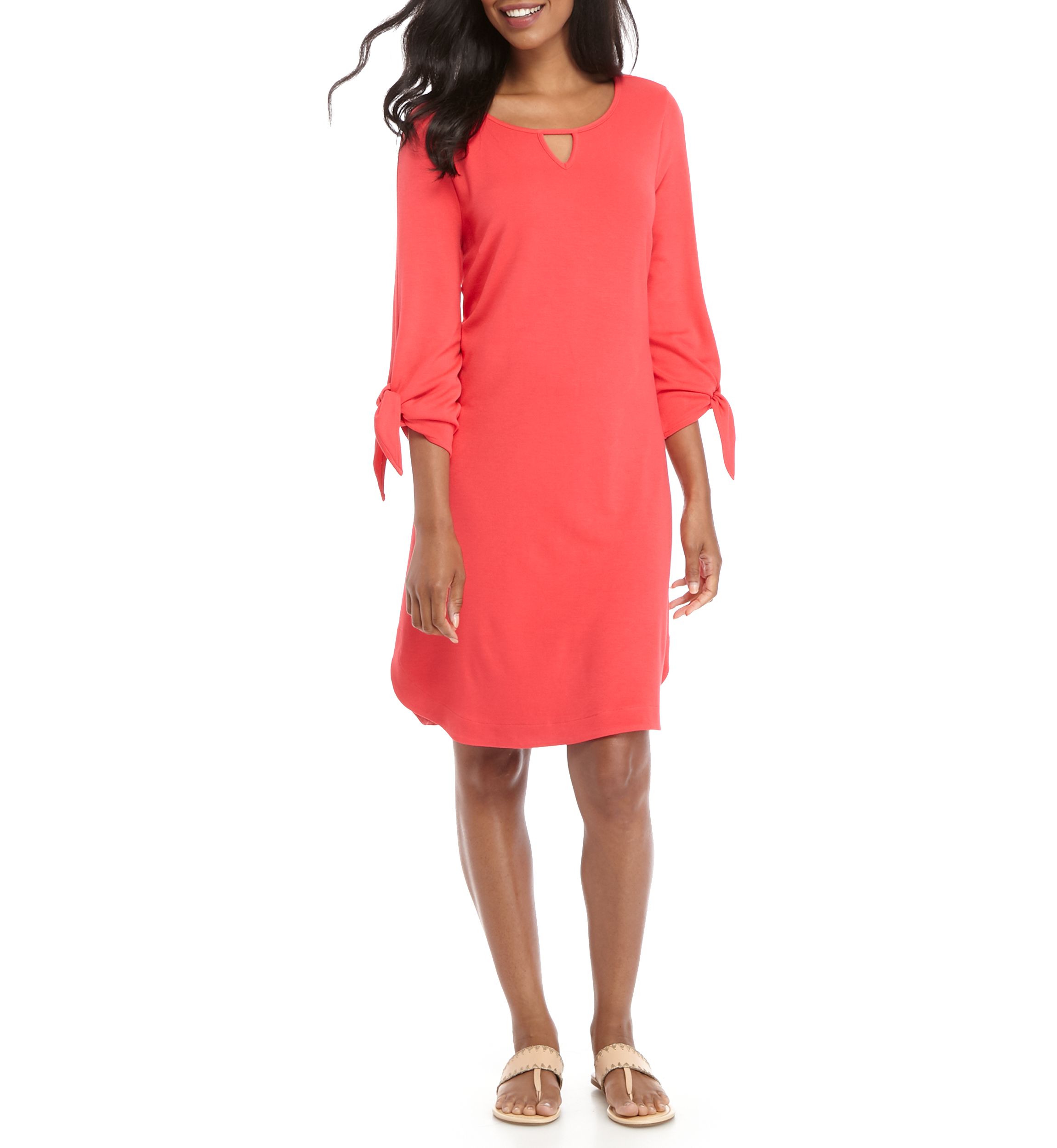 Three-Quarter Tie Sleeve Bar Keyhole Dress