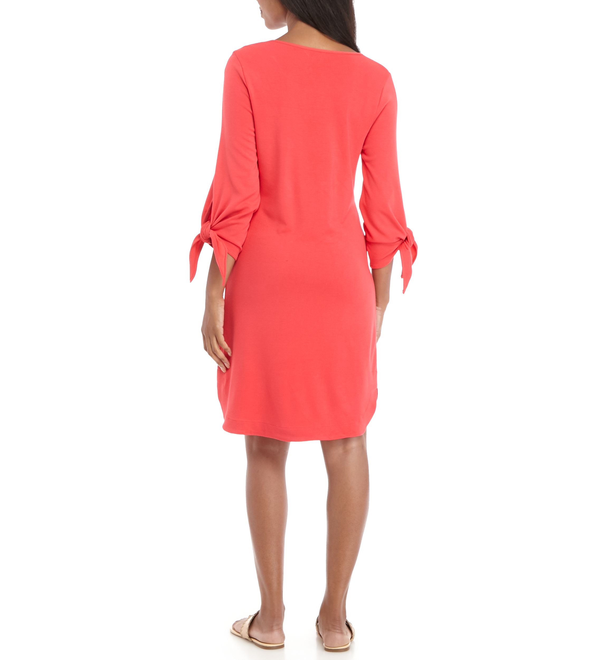 Three-Quarter Tie Sleeve Bar Keyhole Dress