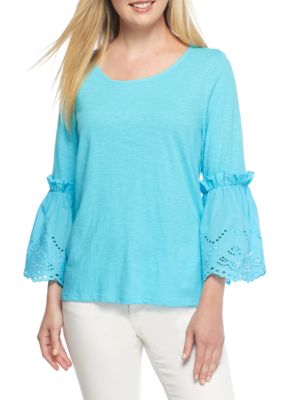 Knit-to-Woven Bell Sleeve Top