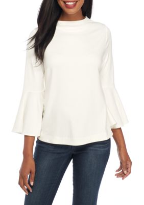 Crown & Ivy™ Long Bell Sleeve Mock Neck Solid Top | belk