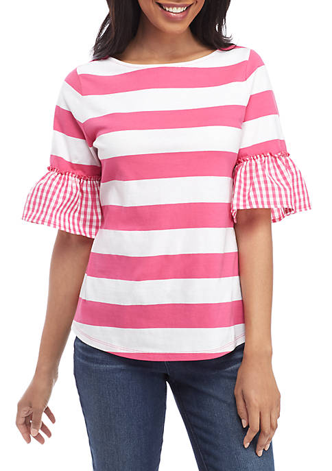 Elbow Bell Sleeve Boat Neck Top
