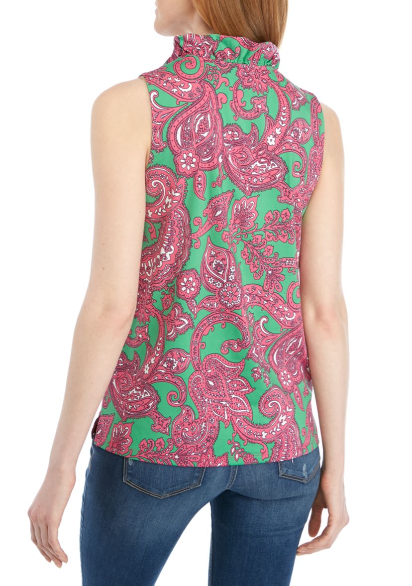Sleeveless Ruffle Neck Printed Top