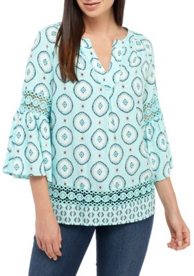 Crown & Ivy™ 3/4 Flare Sleeve Printed Peasant Top | belk