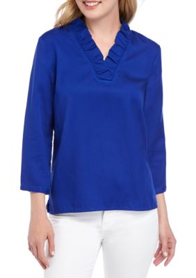 Crown & Ivy™ 3/4 Sleeve Ruffle Neck Top | belk