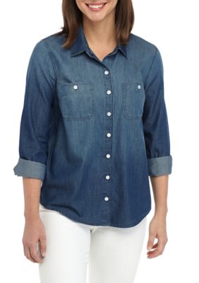 Crown & Ivy™ Long Sleeve Button Down Denim Shirt | belk