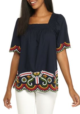 square neck embroidered top