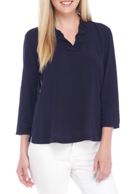 Crown & Ivy™ Ruffle Neck Solid Top | belk