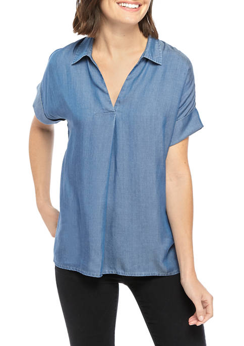 Womens Short Dolman Sleeve Popover Shirt 