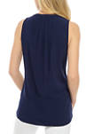 Womens Sleeveless Y Neck Solid Peasant Top
