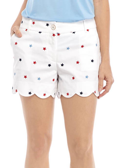Crown & Ivy™ Petite Scallop Hem Embroidered Shorts