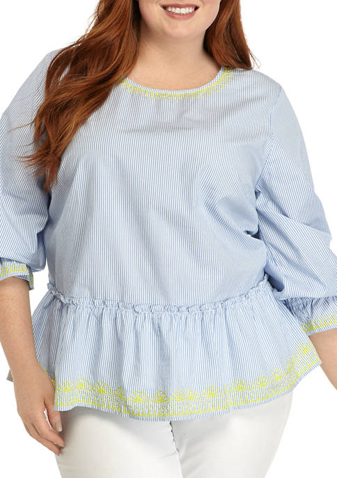 Plus Size Neon Embroidered Blouse