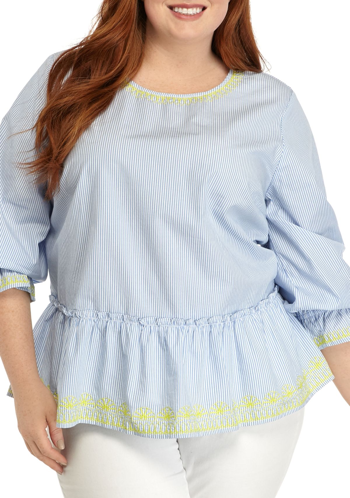 Crown & Ivy™ Plus Size Neon Embroidered Blouse | Belk