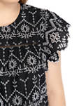 Plus Size Flutter Sleeve Eyelet Embroidered Top