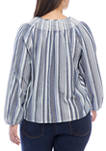 Plus Size Blouson Sleeve Striped Peasant Top
