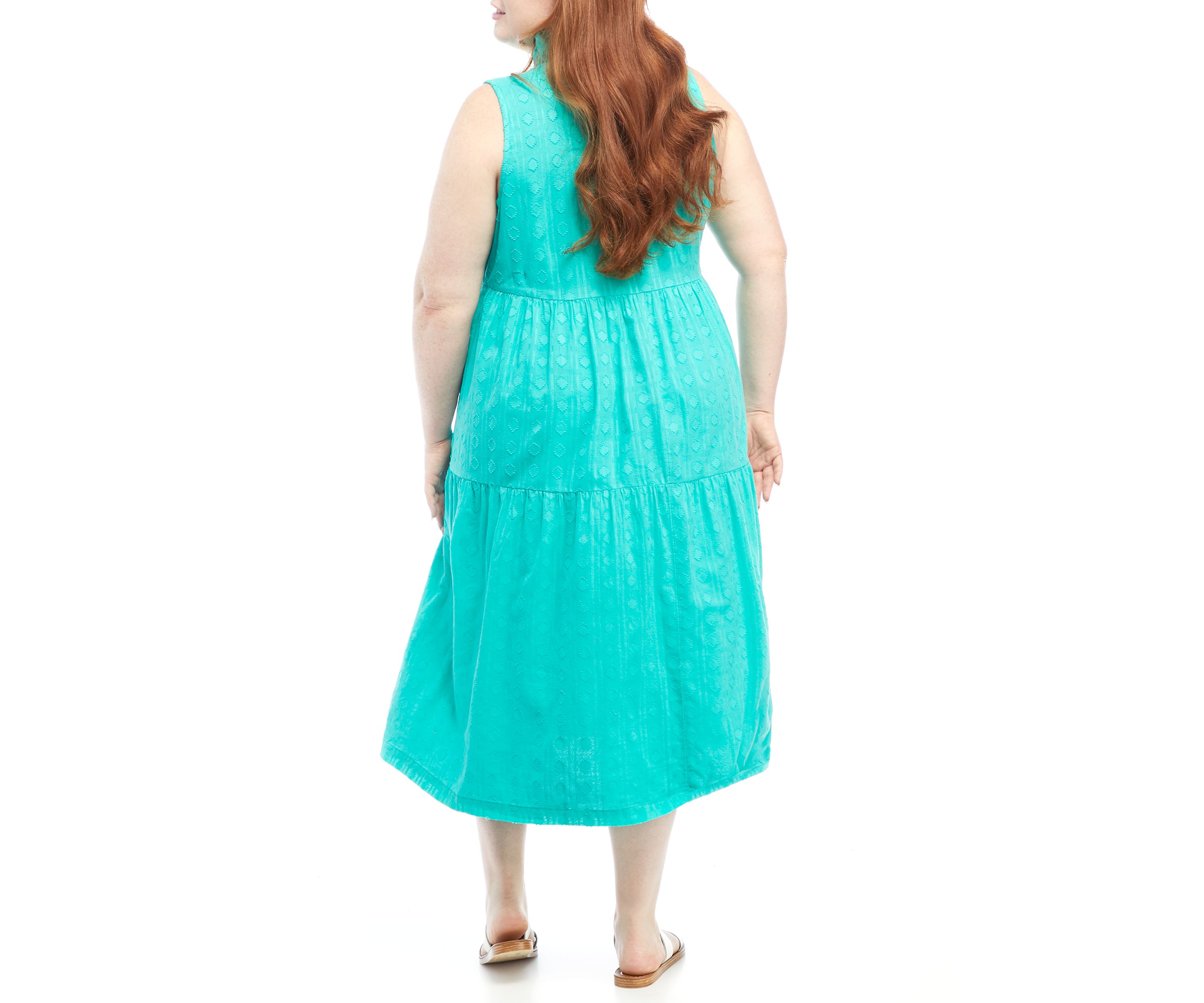 Plus Size Sleeveless Ruffle Neck Midi Dress 