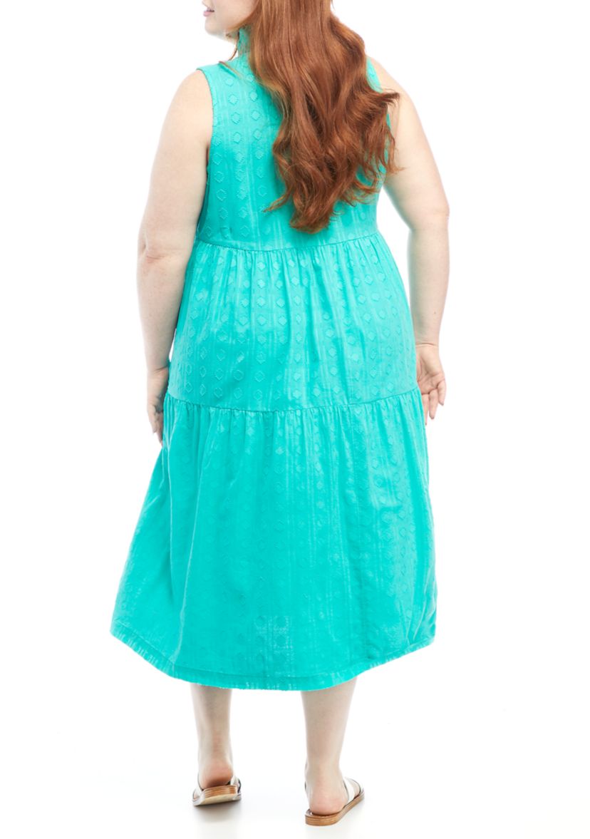 Plus Size Sleeveless Ruffle Neck Midi Dress 
