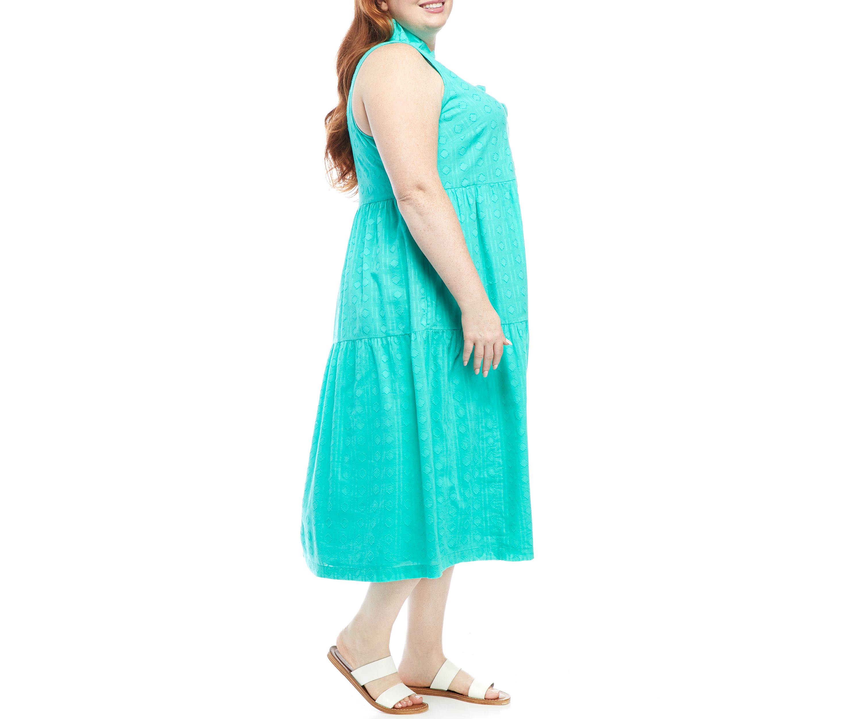 Plus Size Sleeveless Ruffle Neck Midi Dress 