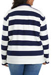 Plus Size Long Sleeve Mock Neck Stripe Plaid Pocket Pullover