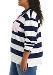 Plus Size Long Sleeve Mock Neck Stripe Plaid Pocket Pullover