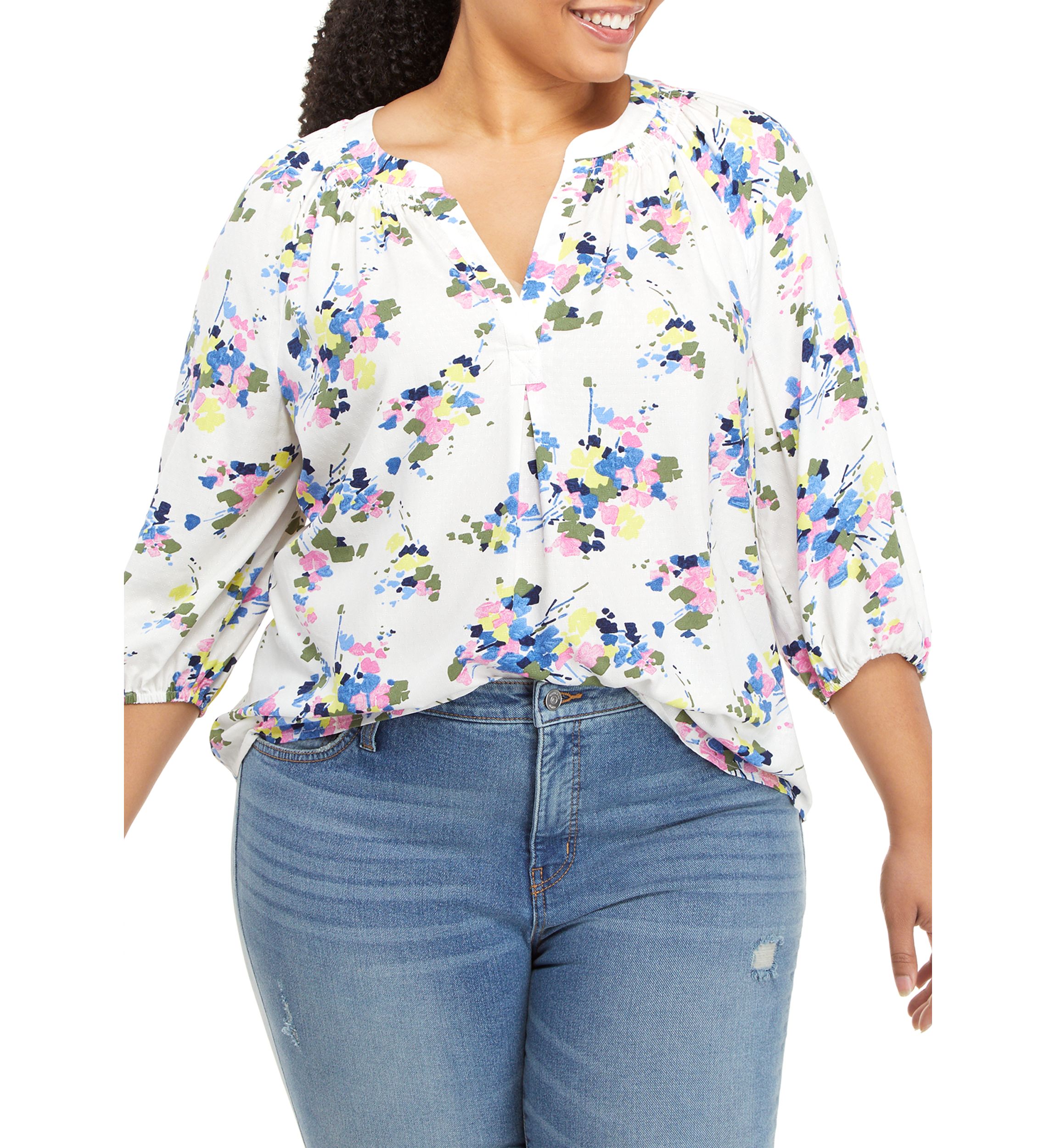 Plus Size Split Neck Peasant Top