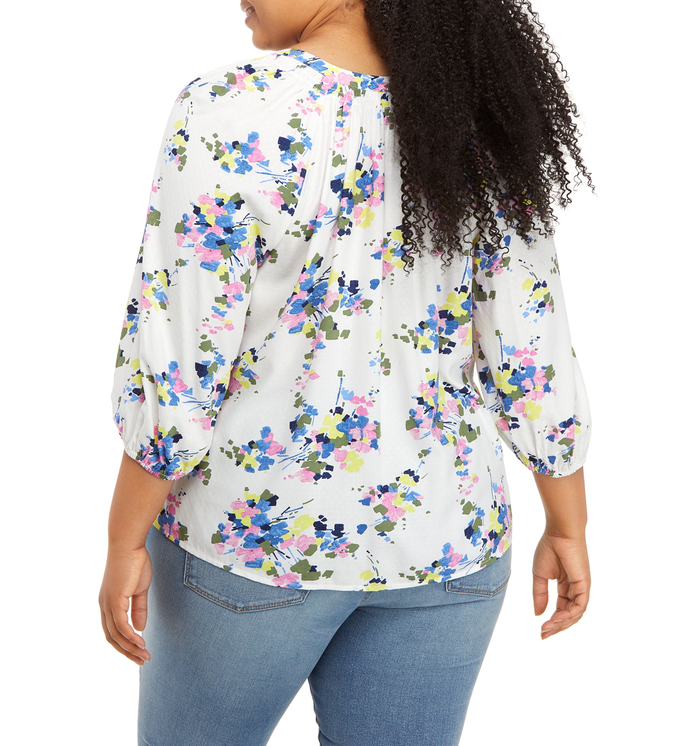Plus Size Split Neck Peasant Top