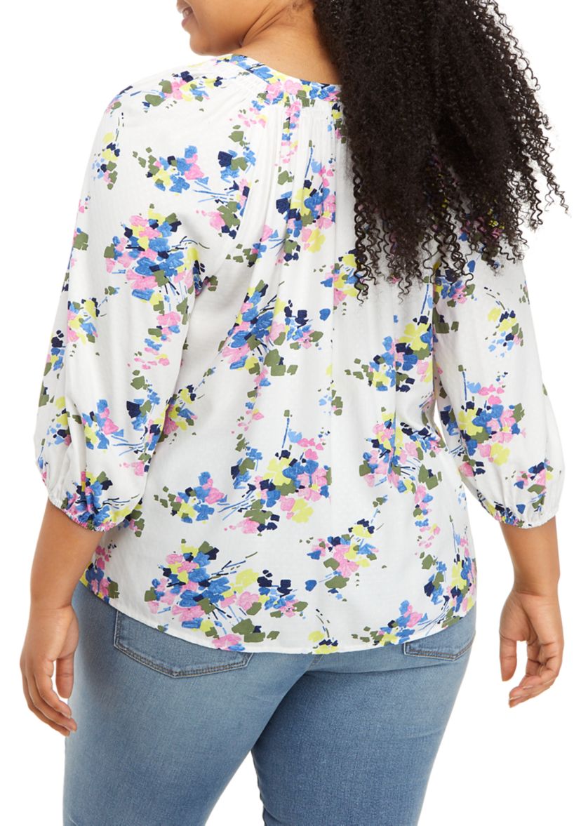 Plus Size Split Neck Peasant Top